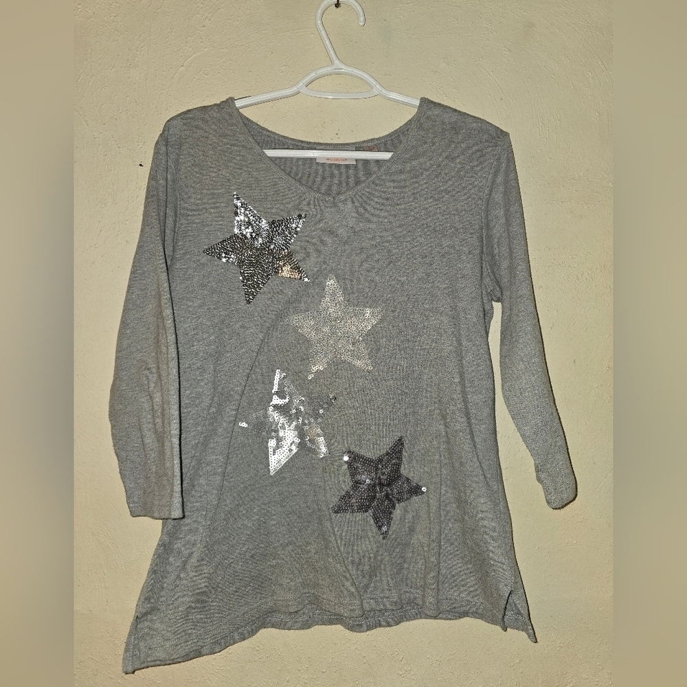 Quacker Factory Gray Top with Sequin Accents